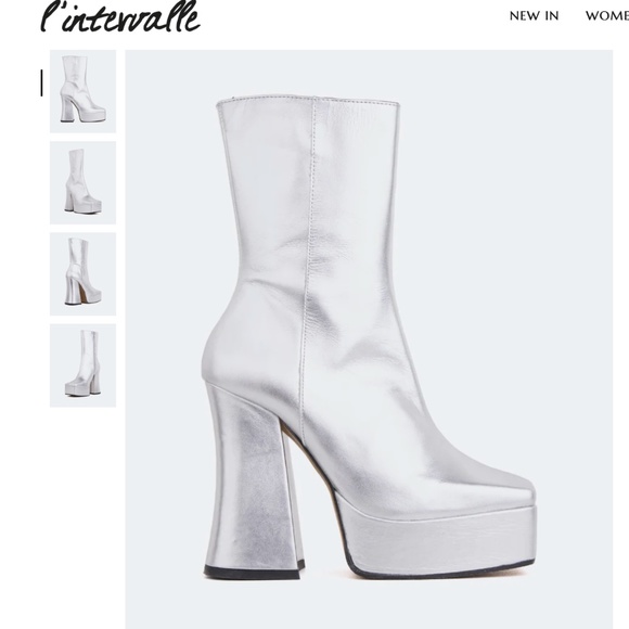Metallic Silver Platform Heel Boots - L'INTERVALLE - Picture 1 of 3
